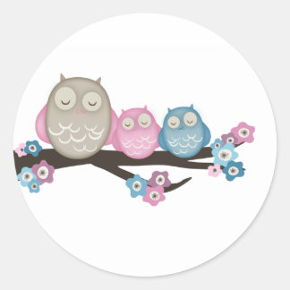 Mama Owl & Twins {Rose & Blue} | Stickers