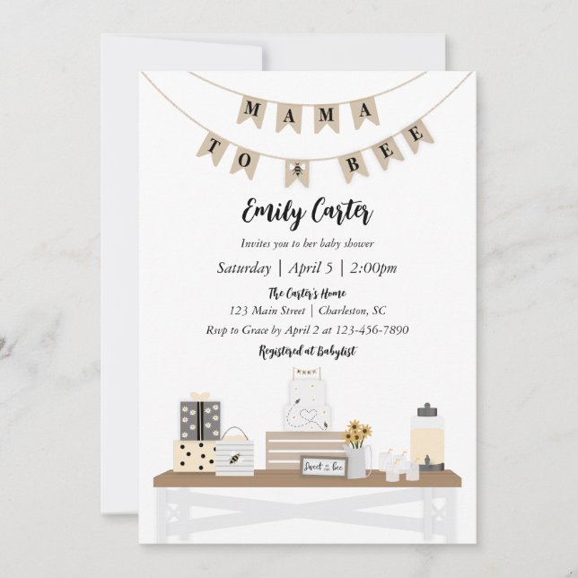 Mama to Bee Baby showers Invitations (Devant)