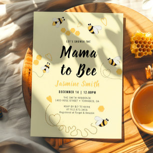 Mama to Bee Black Yellow Baby shower Invitation