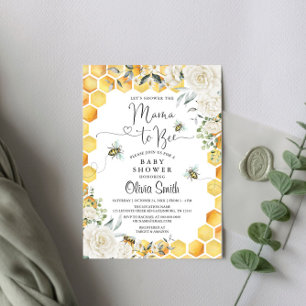 Mama to Bee White Floral Baby shower Invitation