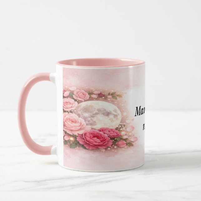 Mama You Are My Moon Pink Floral Moon Mug (Gauche)