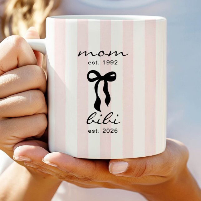 Maman à Bibi Mug Rose Ruban Rayures (Créateur téléchargé)