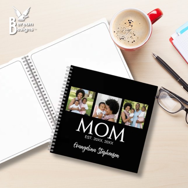 Maman a créé Caps 3 Photo Journal pour les mamans (MOM ESTABLISHED 3 Photo Notebook with customizable photos and year. Ideal gift for Mother's Day. )