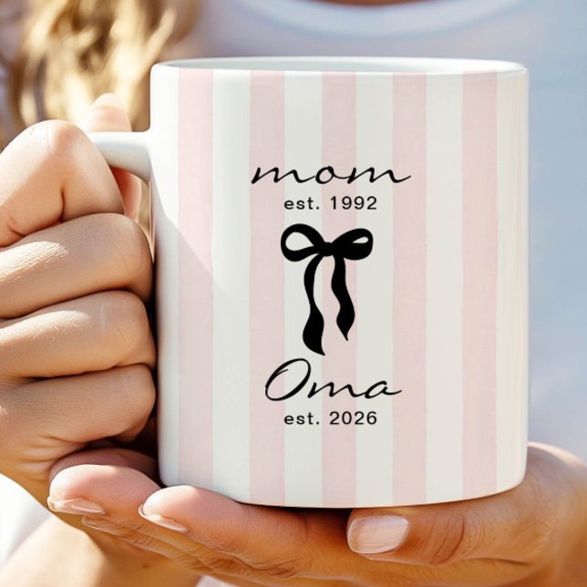 Maman à grand-mère Mug rose à ruban rayé (Créateur téléchargé)