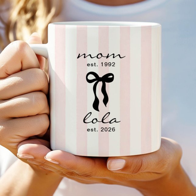 Maman à Lola Mug Rose Ruban Rayures (Créateur téléchargé)
