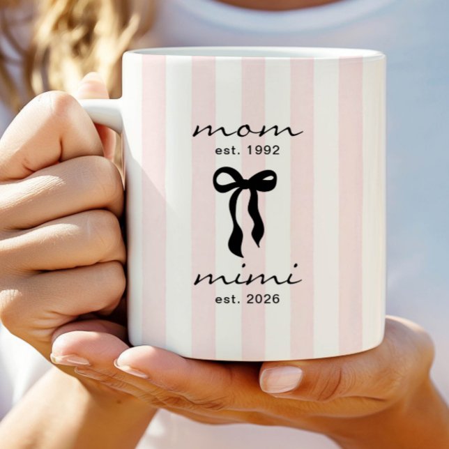 Maman à Mimi Mug Rose Ruban Rayures (Créateur téléchargé)