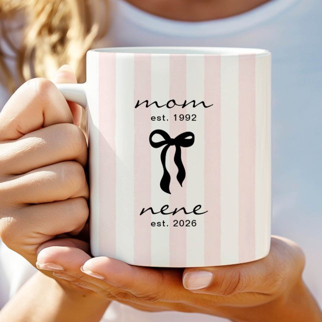 Maman à Nene Mug Rose Ruban Rayures (Créateur téléchargé)