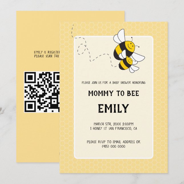 Maman Abeille à Bébé Abeille Invitation à une Fête (Devant / Derrière)