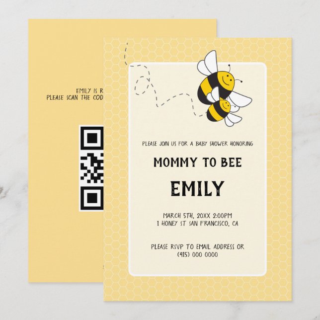 Maman Abeille à Bébé Abeille Invitation à une Fête (Devant / Derrière)
