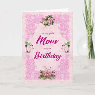 Maman Anniversaire avec carte rose Roses