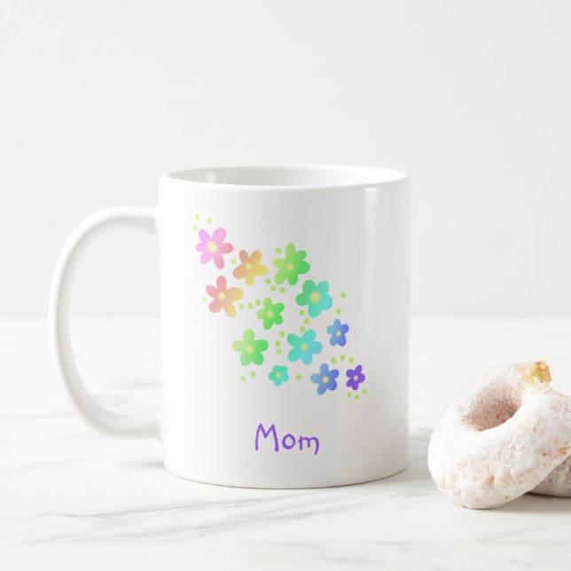 Maman Arc-en-ciel Fleurs Mug (Avec donut)