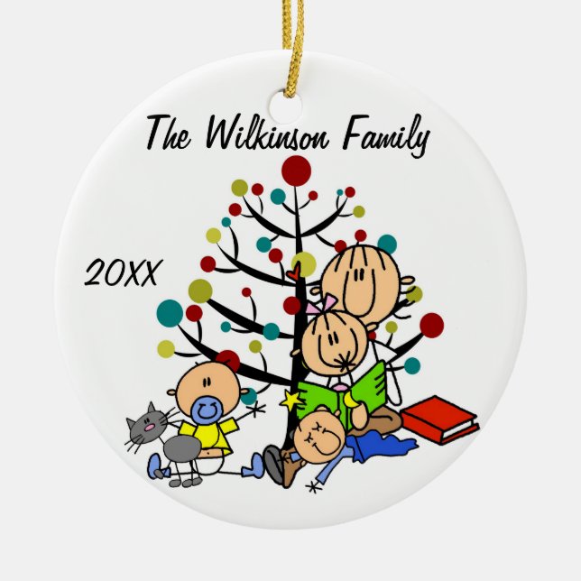 Maman Avec Fille, 2 Garçons Bébés, Ornement De Fêt (Devant)