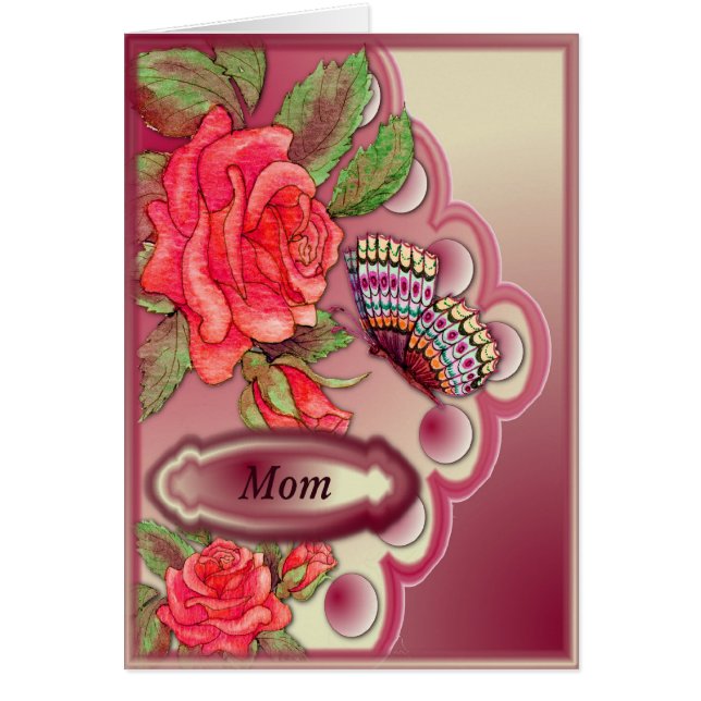 Maman avec les roses rouges et le papillon sur la (Devant)