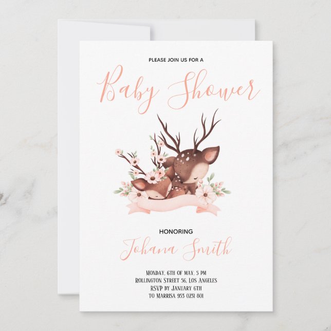 Maman Baby Deer Baby shower rose Invitation (Devant)