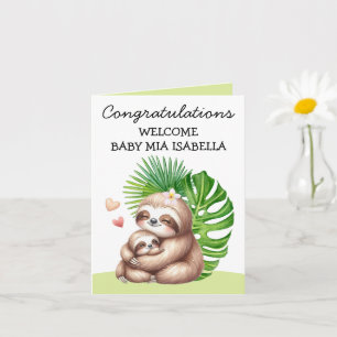 Maman & Baby Sloth Bienvenue Carte de voeux pliée