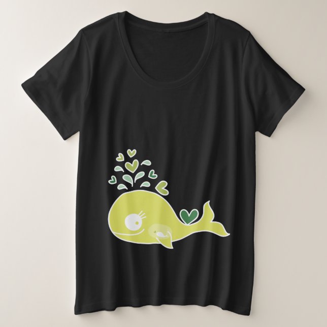 Maman baleine enceinte fantaisiste verte avec bébé (Design devant)
