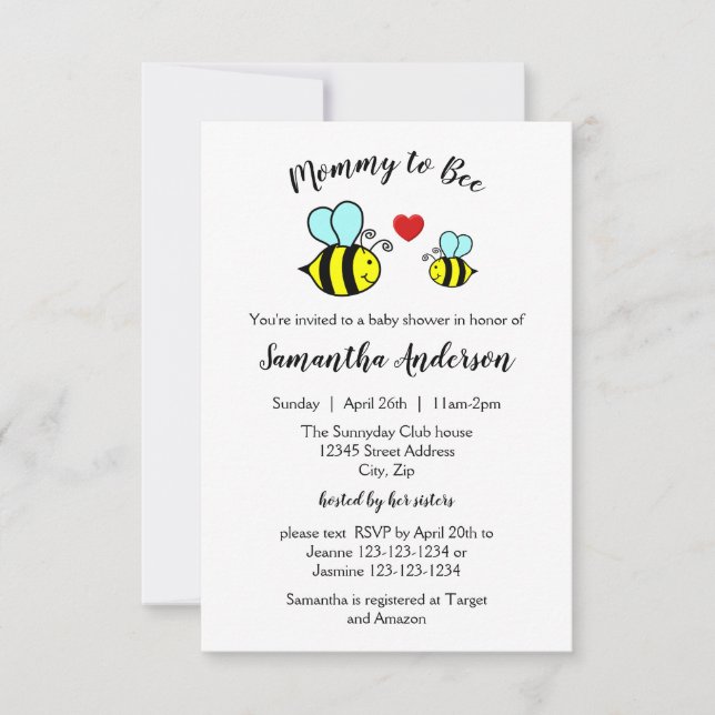 Maman Bee - Invitation pour Baby Shower 3x5 (Devant)