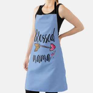 Maman bénie avec flèche et cœurs tablier bleu