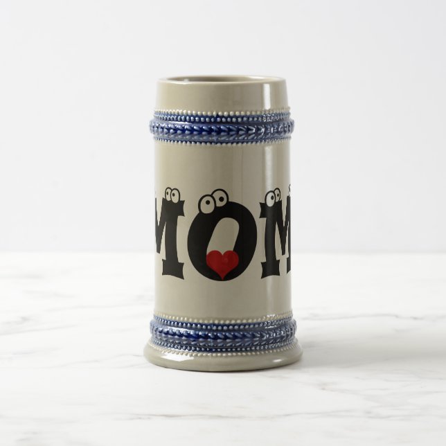 Maman Black White Texte Red Heart Love Stein Mug (Centre)