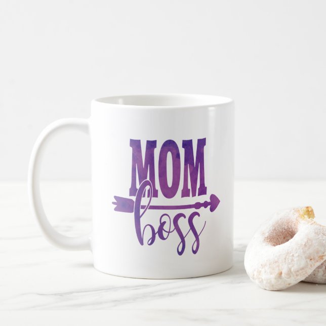 Maman Boss Purple Aquarelle Mère's Day Café Mug (Avec donut)