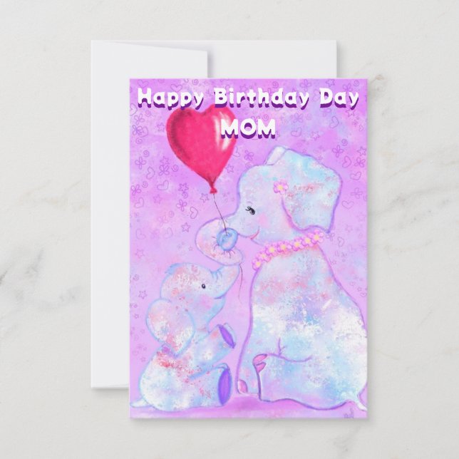 Maman Carte d'anniversaire Elephant Mère et bébé (Devant)