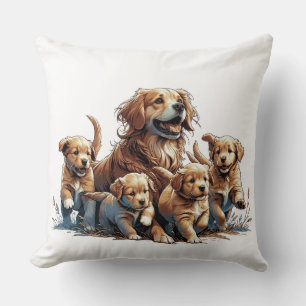 Maman Chien et Ses Chiots Coussin Décoratif