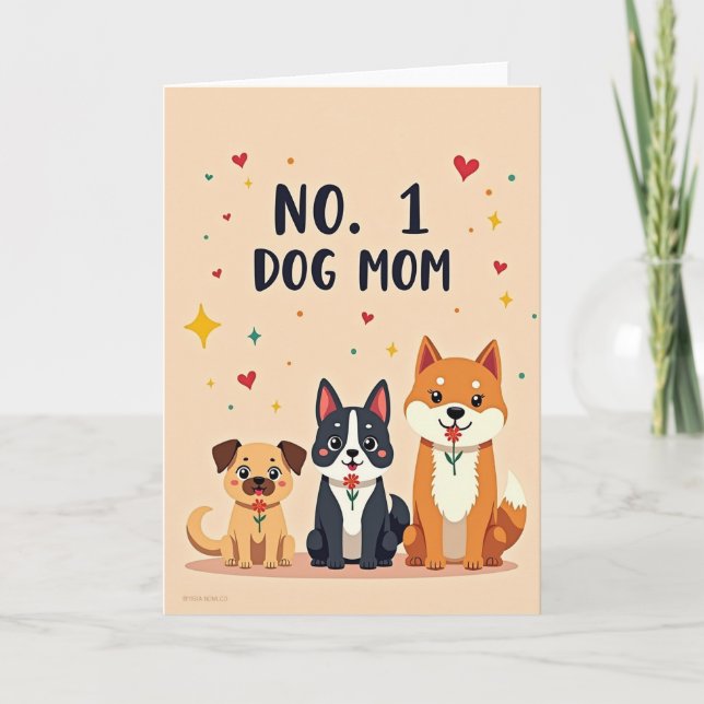 Maman Chien Étoiles Cœurs Carte (Devant)