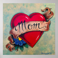 "Maman" Coeurs Tatouage Style Art Poster Imprimer