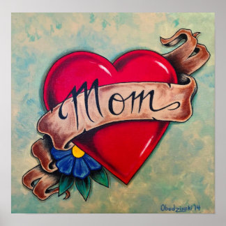 "Maman" Coeurs Tatouage Style Art Poster Imprimer