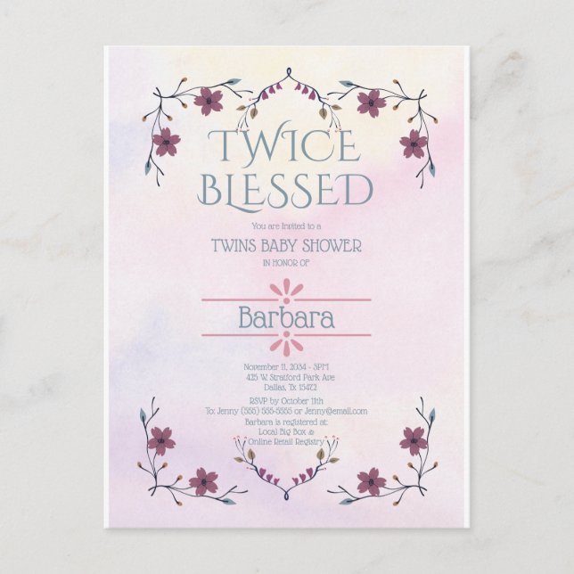 Maman de Twins Genre Reveillez Invitation : Boho A (Devant)