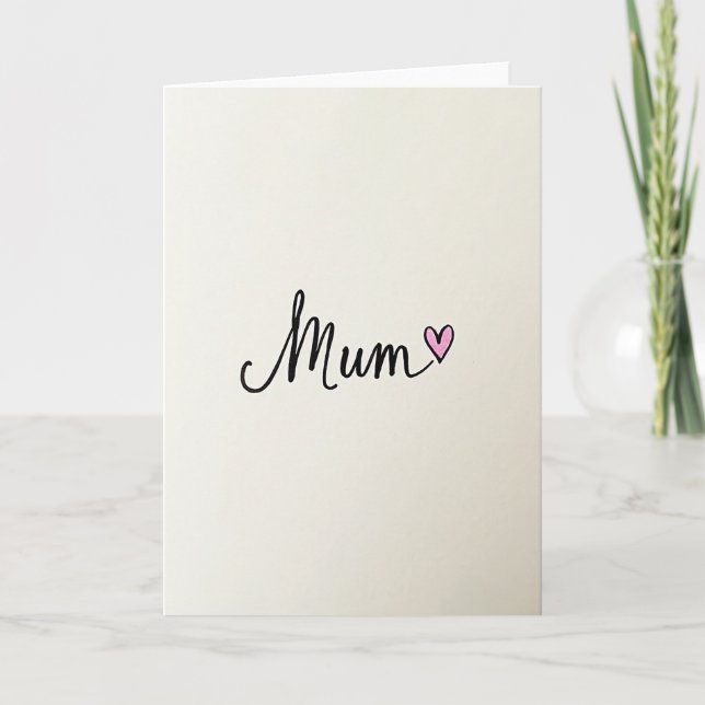 Maman Élégante Carte à cœur Script (Devant)