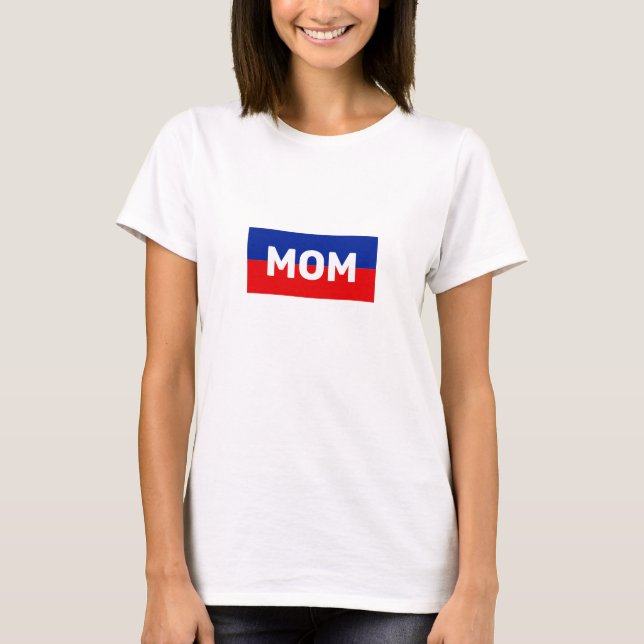 Maman en T-Shirt rayé bleu et rouge (Devant)