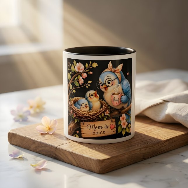 Maman Est À La Maison Mug Noir Cadeau Oiseau (Créateur téléchargé)