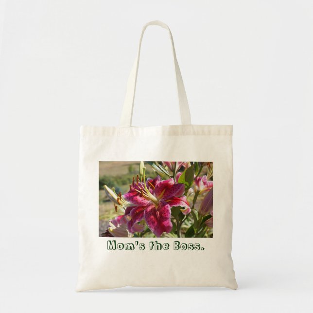 Maman est le Boss Sacs fourre-tout Pink Lily Flowe (Devant)