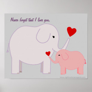 Maman et bébé éléphant sur une affiche rose et vio
