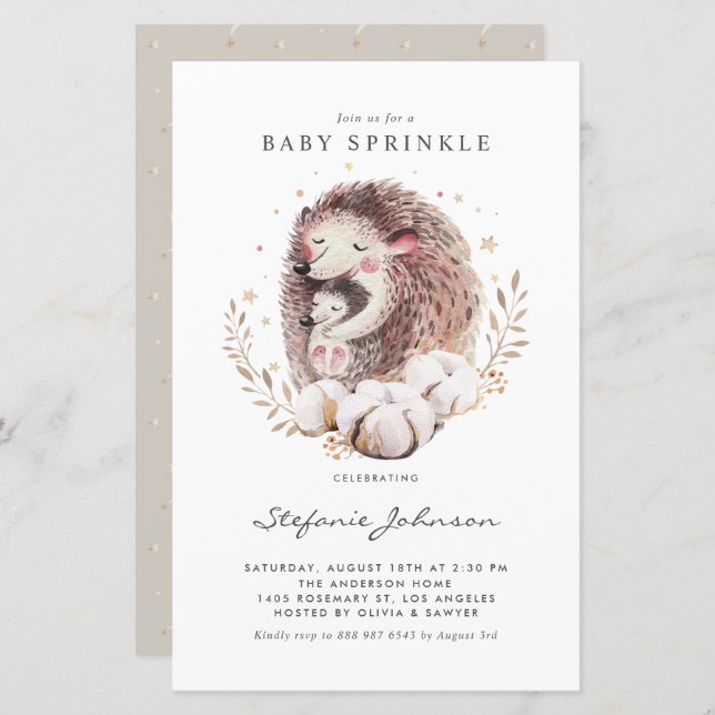 Maman et bébé Hérisson Baby Sprinkle Invitation (Devant / Derrière)