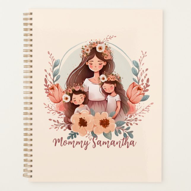 Maman et filles avec Arrière - plan de fleurs (Devant)