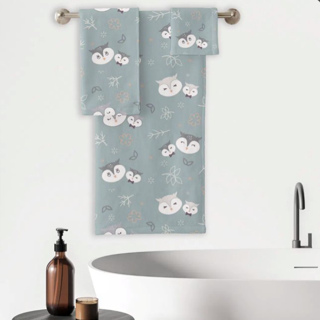 Maman et fils mignons motif hibou bleu-gris (Créateur téléchargé)