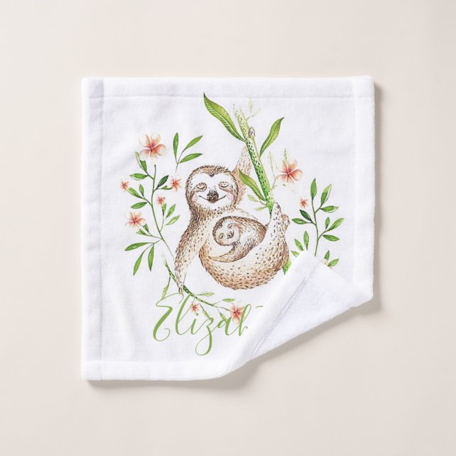 Maman et paresseux bébé    (Gant de toilette)