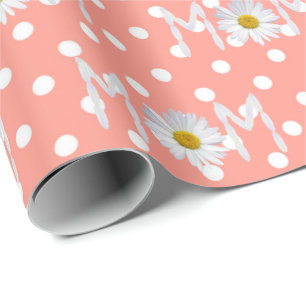 Maman Fleur de marguerite sur papier cadeau à pois
