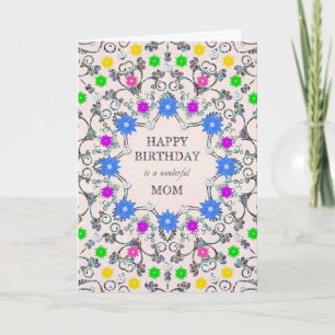 Maman Fleurs Abstraites Carte d'anniversaire