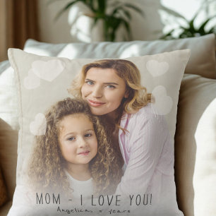 Maman Je t'aime Coeurs Photo Jeter Oreiller