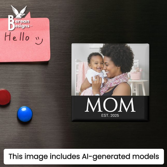 Maman Magnet Photo Cadeau (Stylish MOM ESTABLISHED photo magnet with custom photo & text. Ideal Mother's day favor gift)