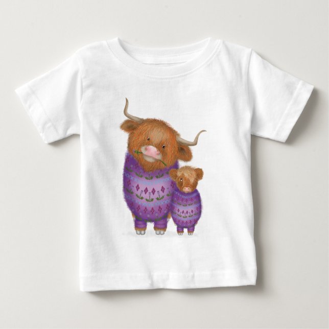 Maman mignonne et bébé T-shirt enfant de vache Hig (Devant)