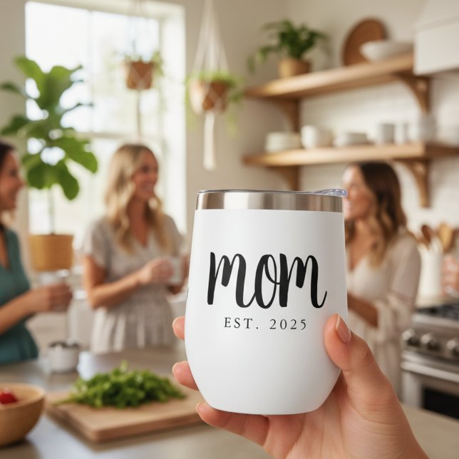 Maman Minimaliste Cadeau Établie Nouvelle Maman (modern black and white mom established wine tumbler for new mom gift or mother's day christmas ideas)