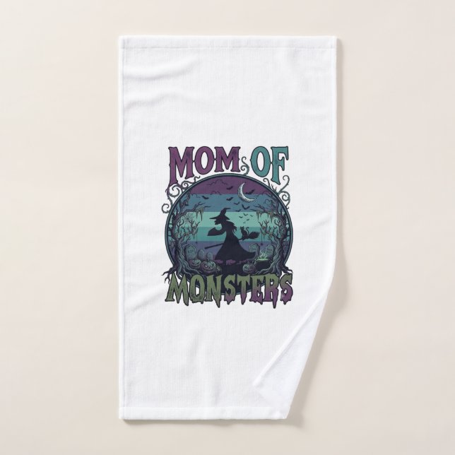 Maman Monstres Halloween Sorcière Lune Citrouilles (Serviette à main)