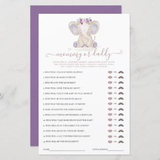 Maman ou papa Elephant Girl Baby shower jeu