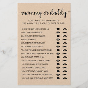 Maman ou papa jeu Baby shower partie Carte de jeu