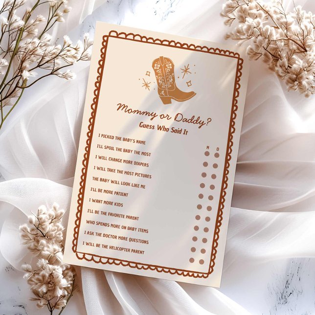 Maman ou papa jeu de Baby shower occidental (Mommy or Daddy Western Cowboy Themed Baby Shower Game)