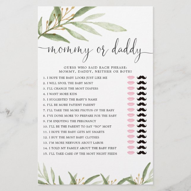 Maman ou papa jeu vert or neutre genre (Devant)